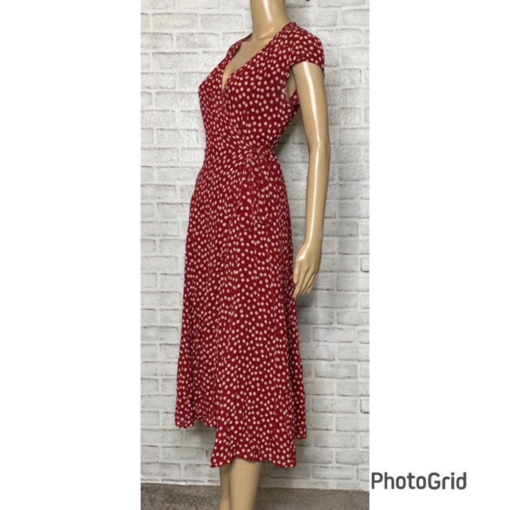 Reformation Red floral wrap Midi Dress - Picture 3 of 10